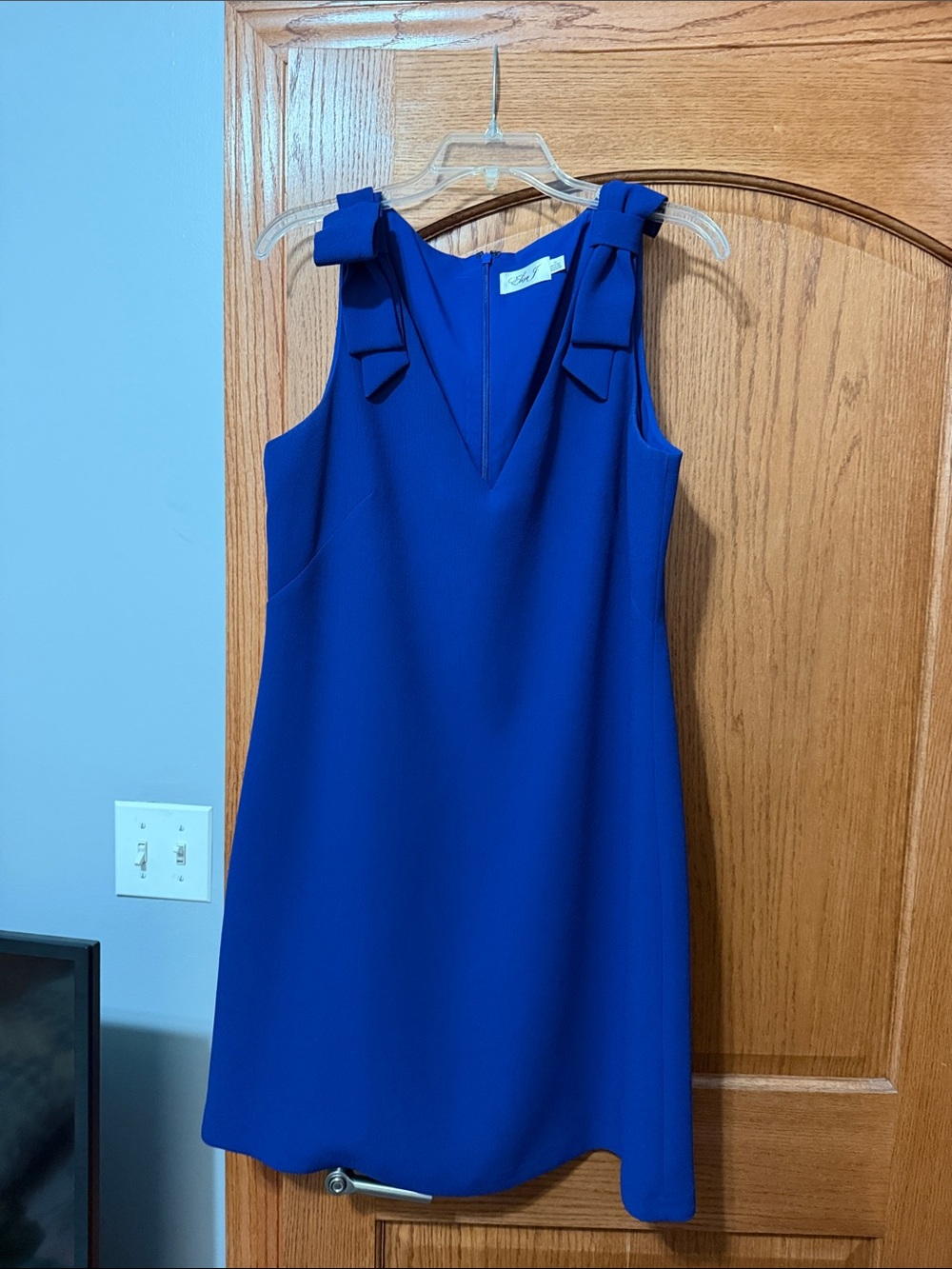 Eliza J Royal Blue Bow-Shoulder V-Neck Mini Dress